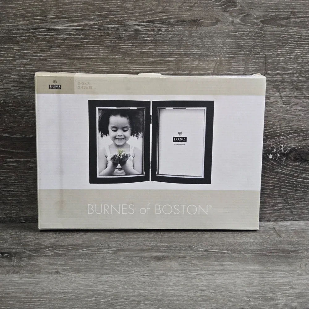 Burnes of Boston Wood Double Hinged Picture Frame Black 5x7 Contemporary New